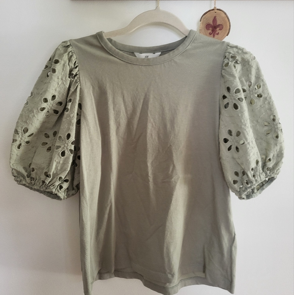 H&M Puff Sleeve Blouse - Sage Green